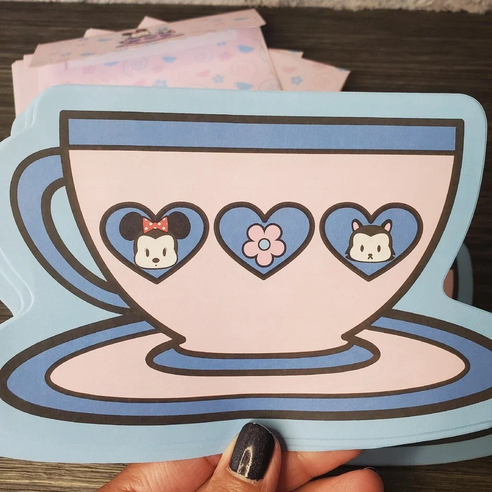 GO MINNIE Mouse Tea Cup Lined Stationary And Scalloped Envelopes 20 Pc - 10 Ea